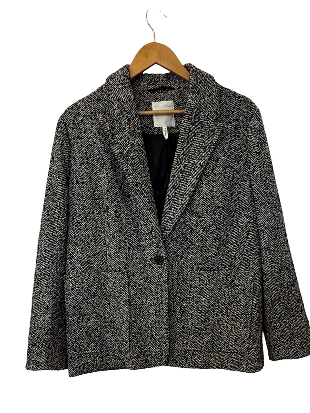 Avec Les Filles Black & White Herringbone Single-Button Blazer